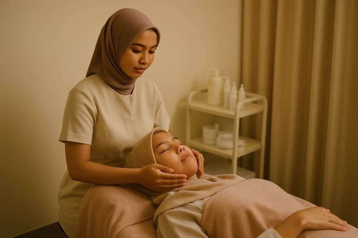 Terapis melakukan perawatan wajah SATSETKLINIK